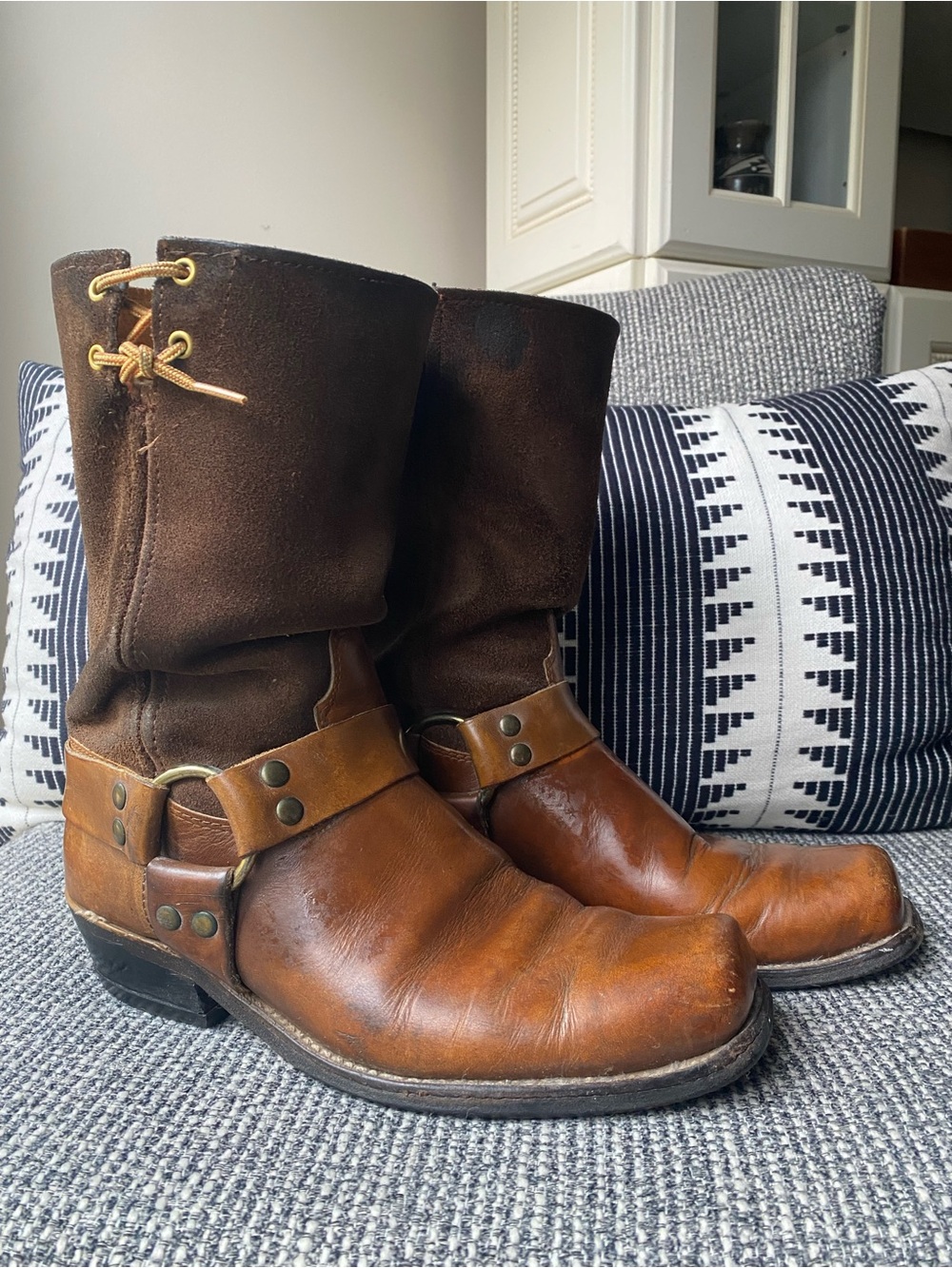 Vintage Brown Leather Harness Boots